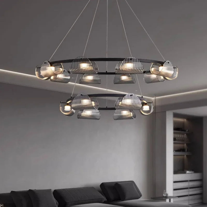 Black LED Pendant Lights Dining Room Smoky Gray Glass