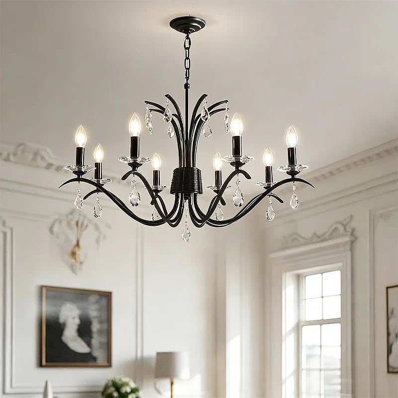 American Black E14 Candle LED Chandelier Retro