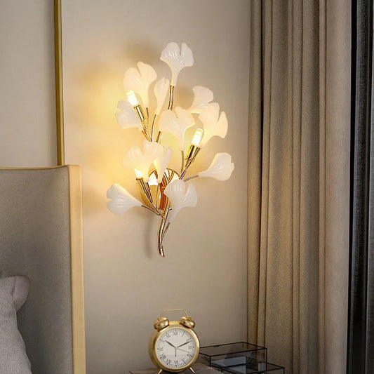 Romantic Flowers Foyer LED Wall Lamp Ceramics Leaf