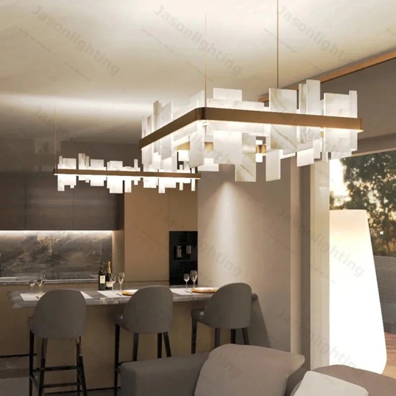 Art Natural Marble Collection Dimmable LED Chandelier