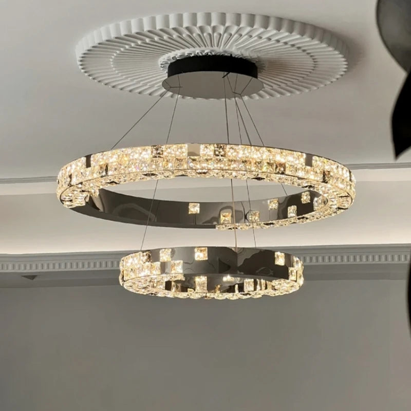 Circle LED Dimmable Chandelier Foyer K9 Crystal Pendant