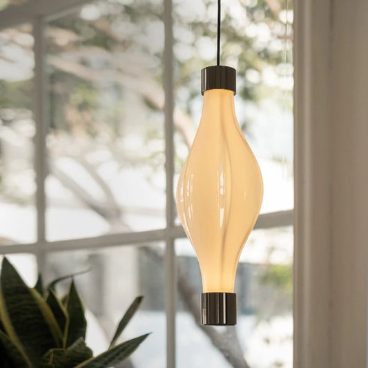 White Glass LED Pendant Light Black Metal Indoor