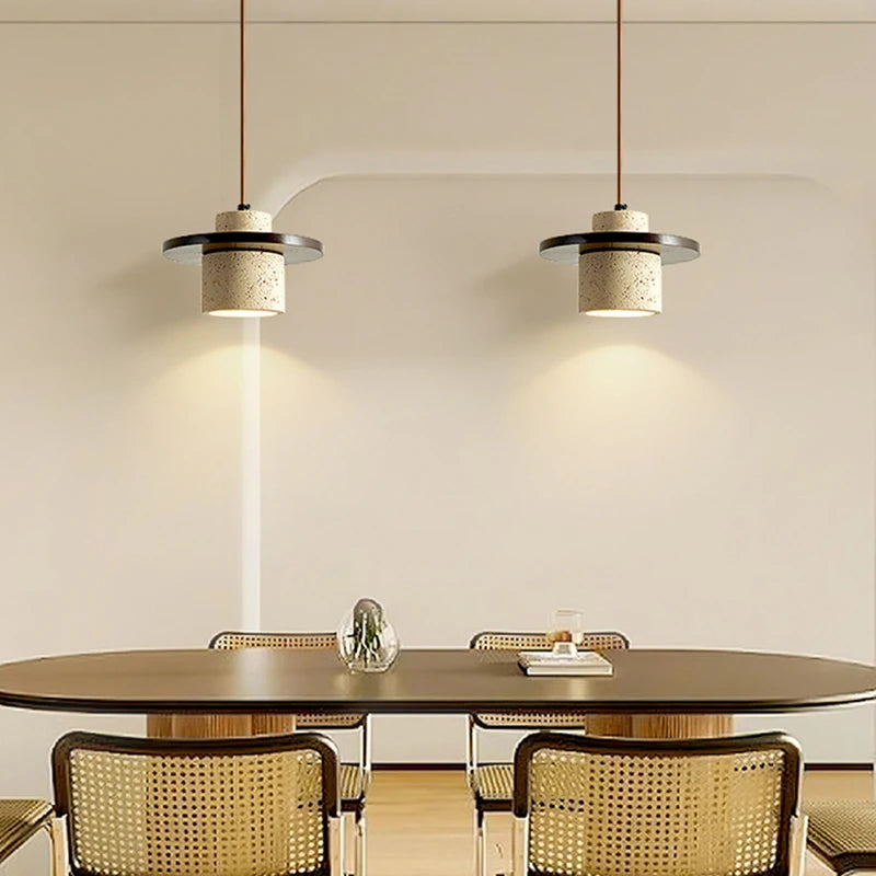 Stone Pendant Light Round Wood