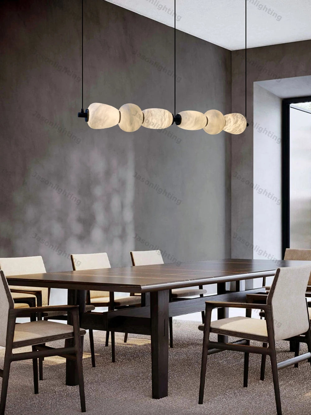 Dinning Room Linear Natural Marble Chandelier Crafted From