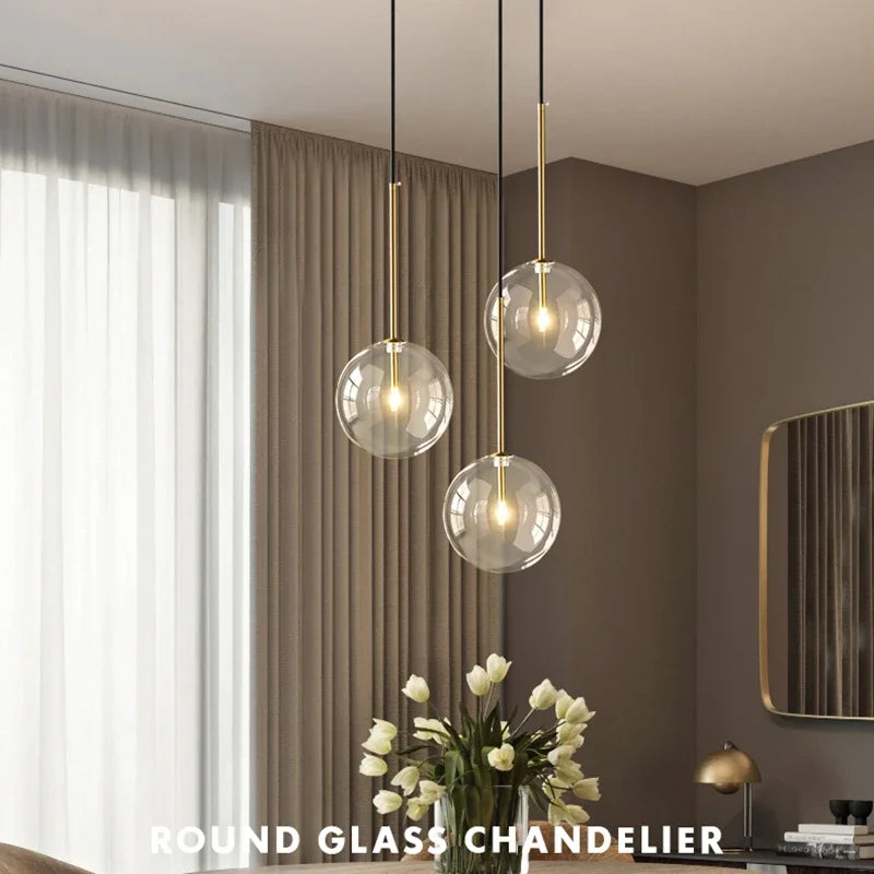 LED Pendant Lamp Glass Ball Bedroom Hanging Nordic