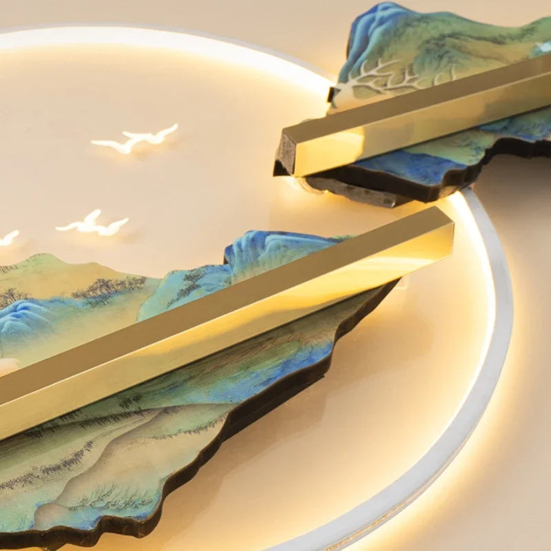Background Landscape Painting Wall Lamp Chinese