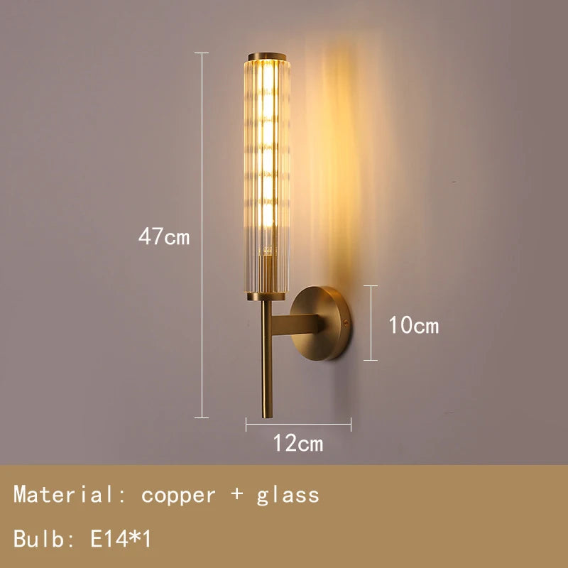 Clear Glass Wall Light Gold Brass Indoor Foyer Bedroom Lamp