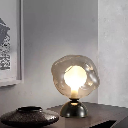 Gray Glass Small Table Light Metal Base G9 Bulb EU Plug