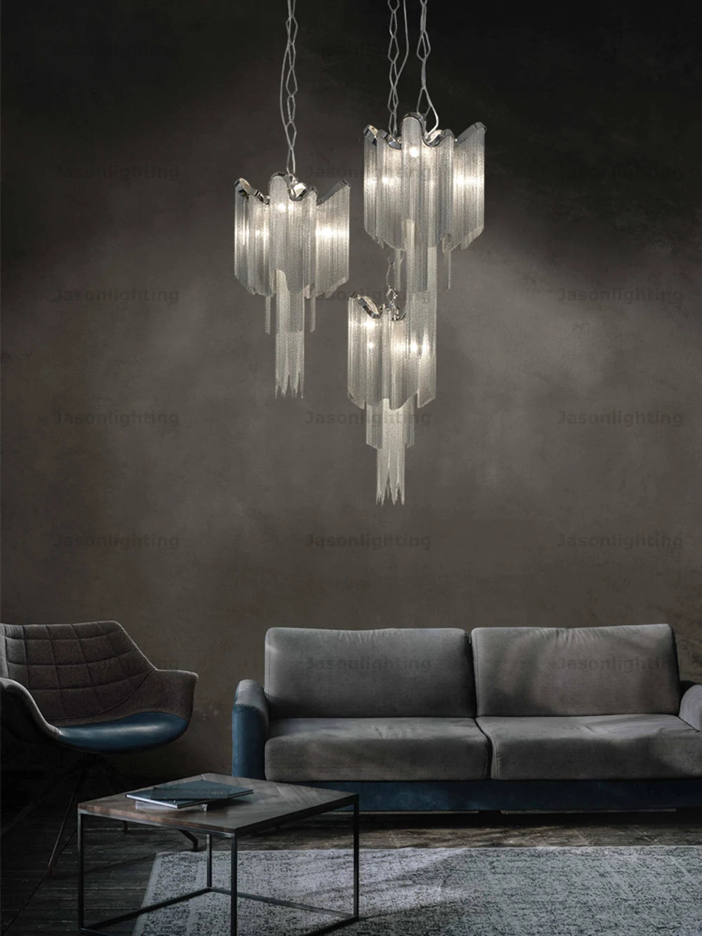 Black Gold Chrome Aluminum Chain Dimmable LED Pendant Light