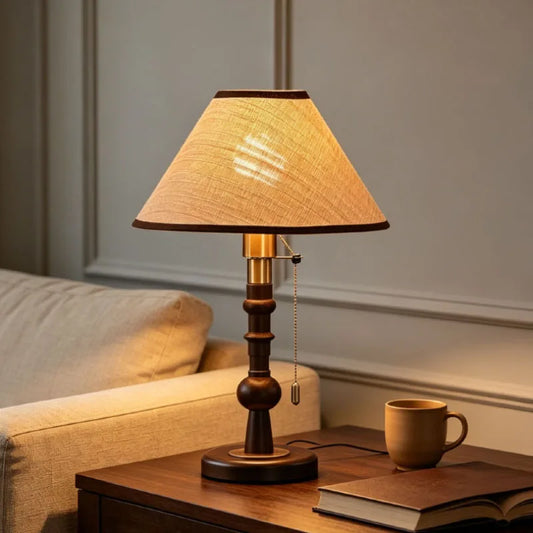 Indoor Wood Desk Lamp Zipper Switch Paper Lampshade E27 Bulb