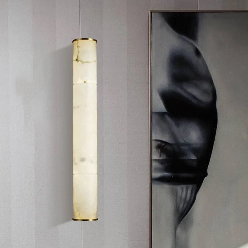 Cylindrical Natural Marble LED Wall Lights Copper
