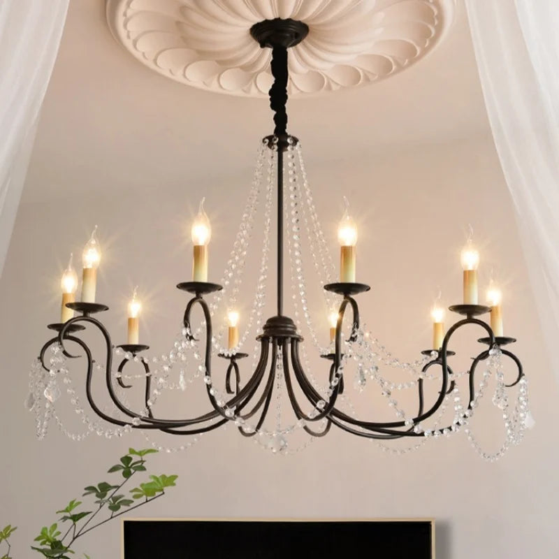 American Black Candle Chandelier Loft Crystal Pendant