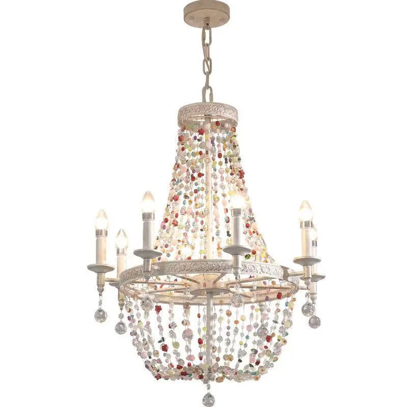 French Colorful Crystal LED E14 Pendant Light American Retro