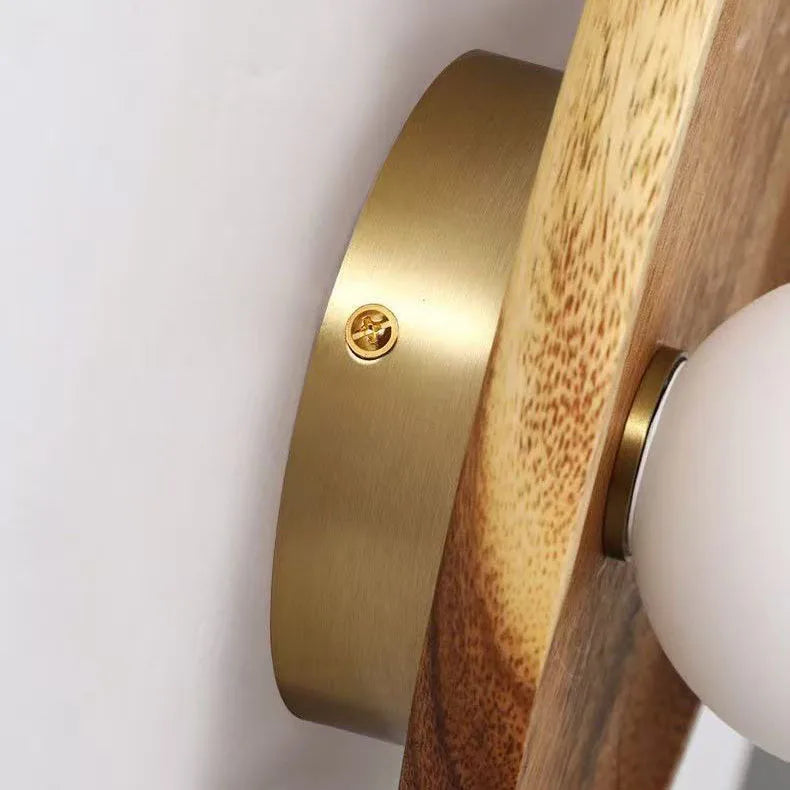 Natural Dark Wood Wall Light G4 Bulb White Glass Ball Indoor