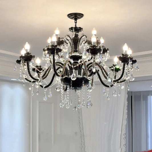 French Black Glass Chandelier Living Room Candle E14 Pendant