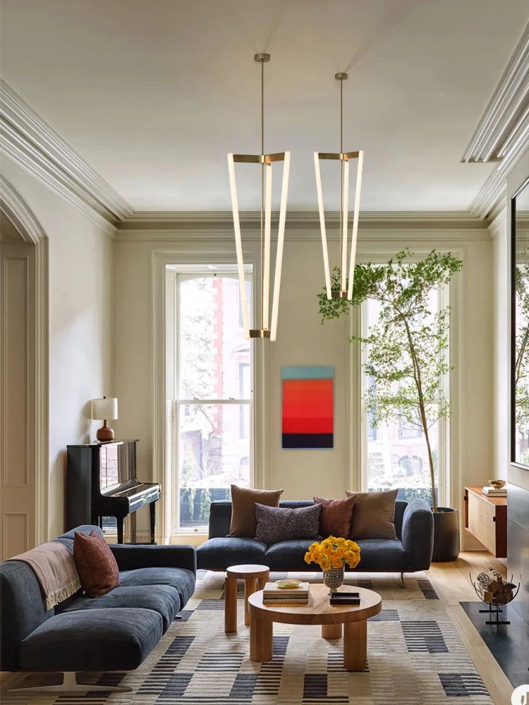 Home Geometric Black Brass LED Pendant Light Hanging Dinning
