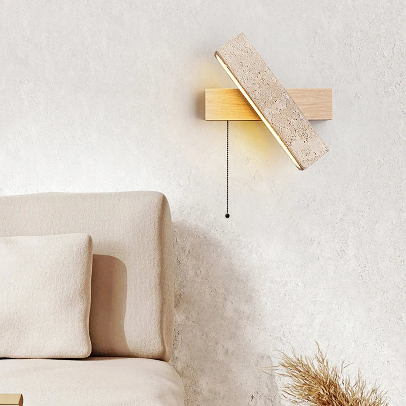 Switch LED Wall Lamp Natural Stone Wood Rotatable