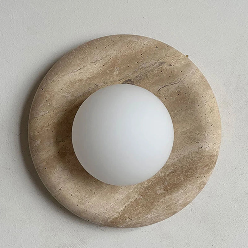 Round Real Stone Wall Light White Glass G9 Bulb Indoor