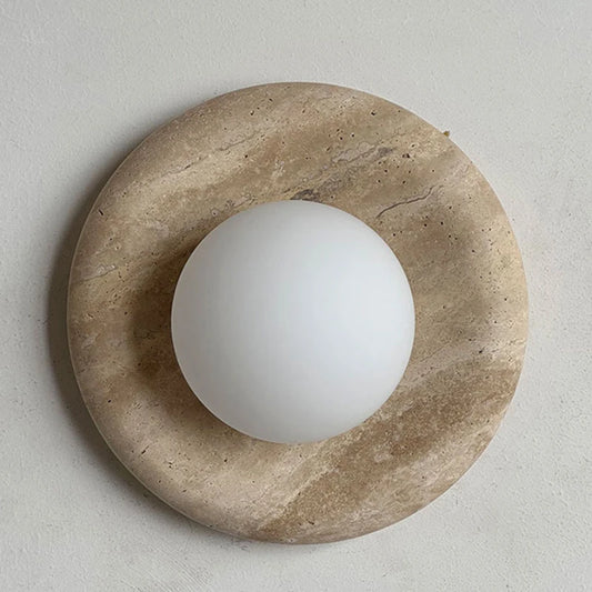 Round Real Stone Wall Light White Glass G9 Bulb Indoor