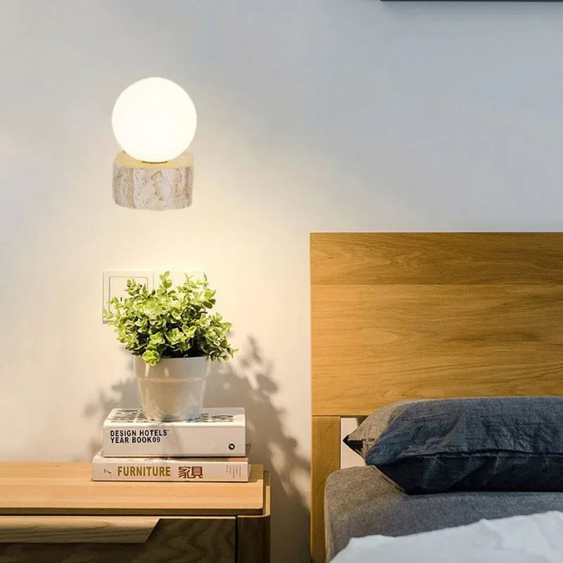 Mini LED Wall Light White Glass G9 Bulb Natural Stone