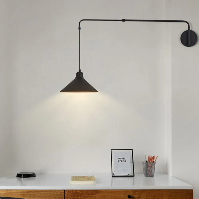 Black Metal Wall Light For Bedroom Bedside Reading Long Arm