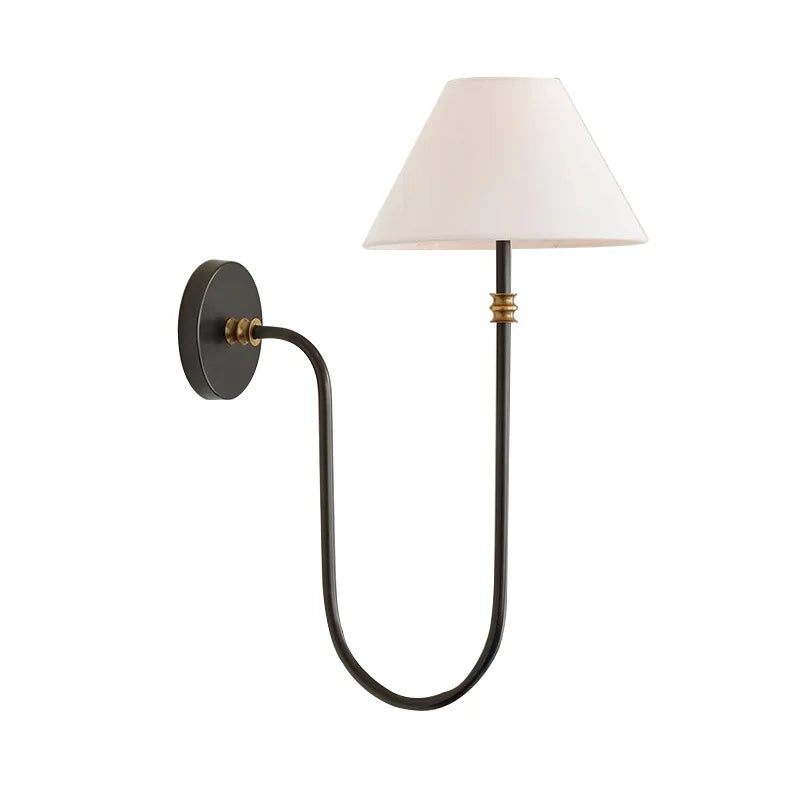 American White Cloth Lampshade Black Metal Sconce E14 Bulb