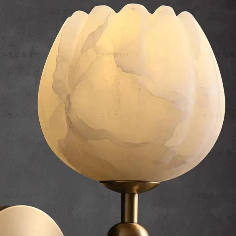 Art Natural Marble Wall Lamp Flower Shape Brass E14 Bulb