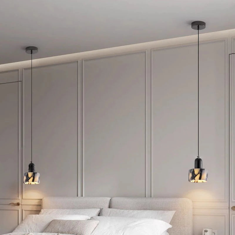 Art Pendant Light Natural Stone Marble E27 Bulb