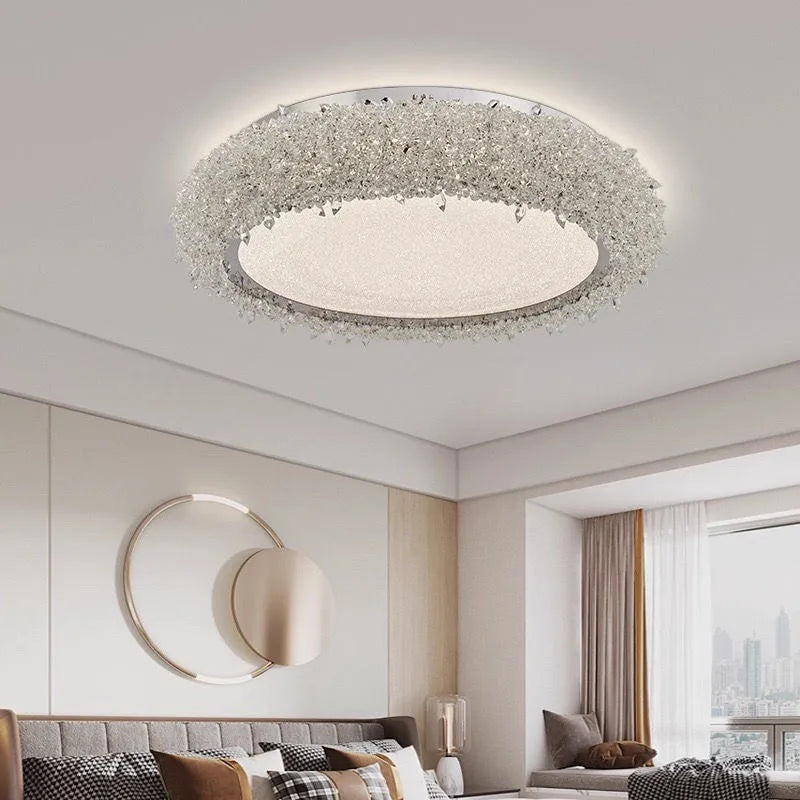 Round Crystal LED Ceiling Light Chrome Metal