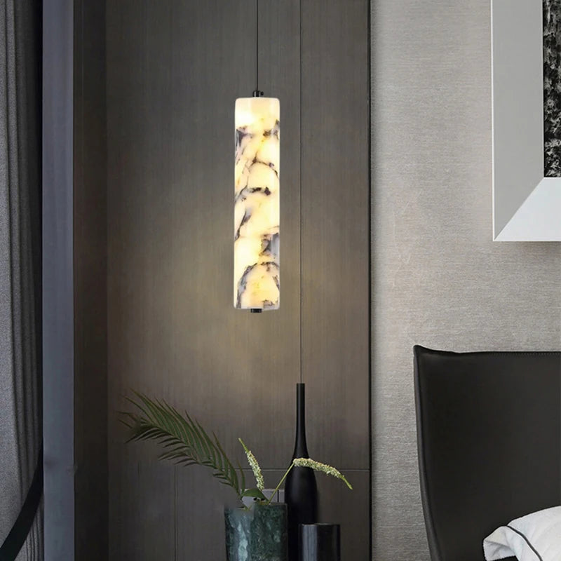 Cylinder Natural Marble Chandelier Dimmable Art Indoor