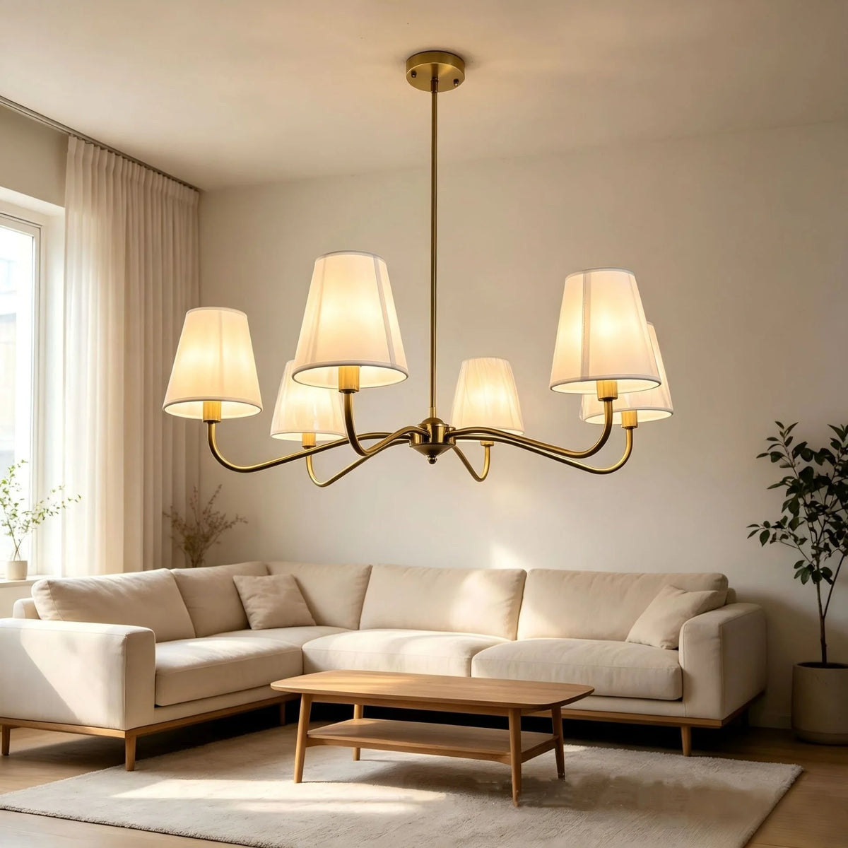 American Fabric E14 Candle Chandelier Retro Gold 6 Head
