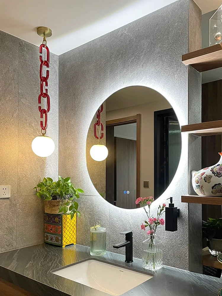 Art Colorized Glass Chain Dimmable LED Mirror Front