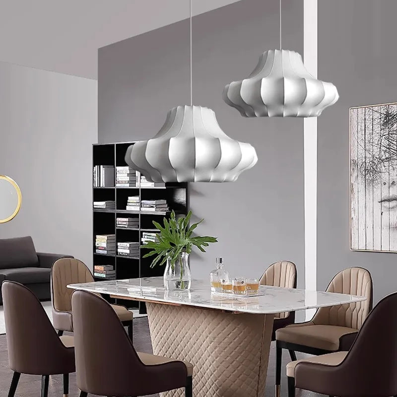 Nordic Wabi Sabi E27 Chandelier Living Room Silk LED Pendant