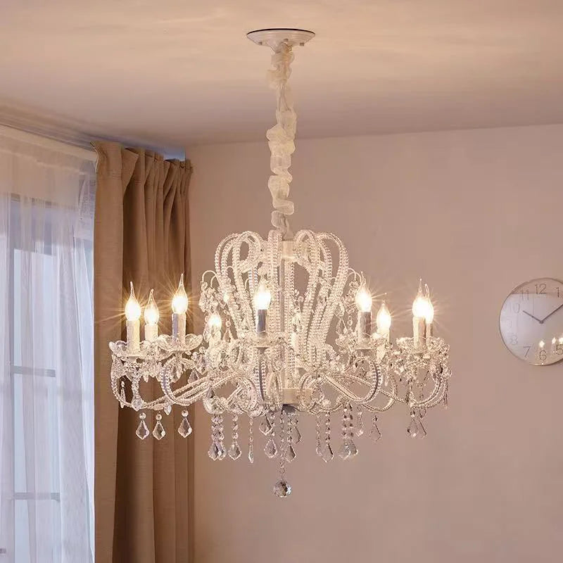 American Crystal Candle E14 Chandelier White Gold Metal