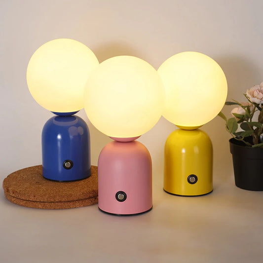 Colorful Desk Lamp Charging White Glass Mini Table Light