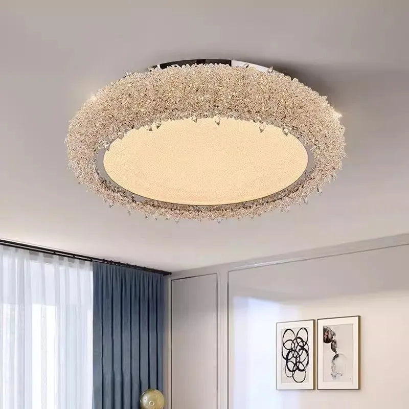 Round Crystal LED Ceiling Light Chrome Metal