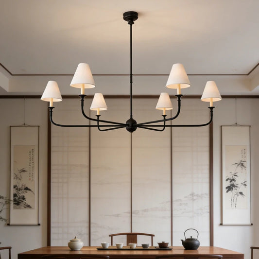 American White Fabric Lampshade Black Metal E14 Bulb