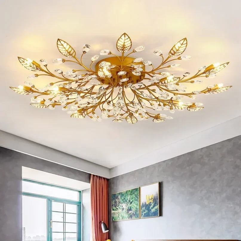Crystal Ceiling Living Room Bedroom Black Gold Leaves