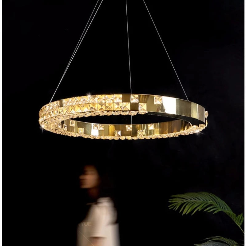 Circle LED Dimmable Chandelier Foyer K9 Crystal Pendant