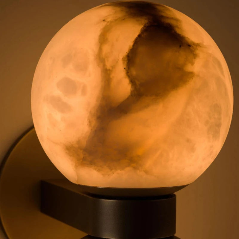 Art Natural Marble Ball Wall Lamp G9 Bulb Old Copper