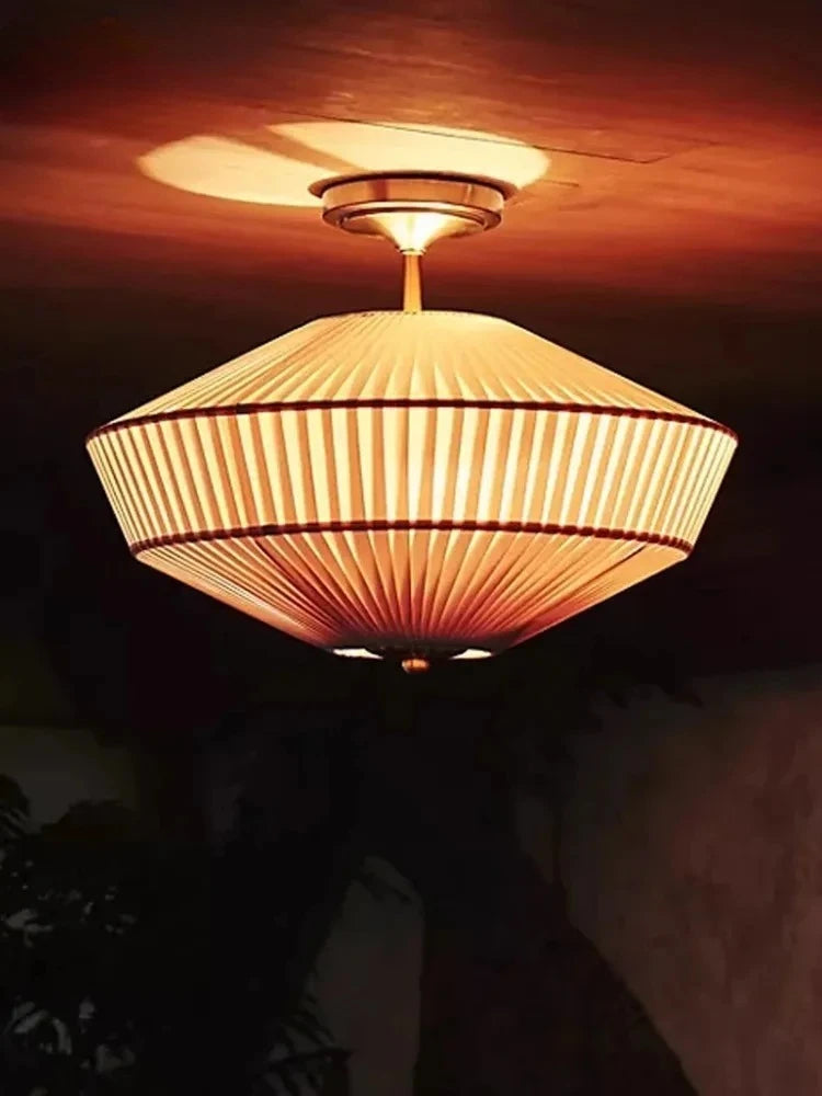 American Vintage Bedroom Ceiling Lamp LED E27 Pleated Fabric