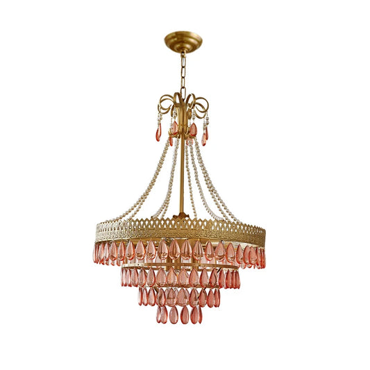 Art Pink Crystal Water Drop LED Hanging Lamps Chandelier