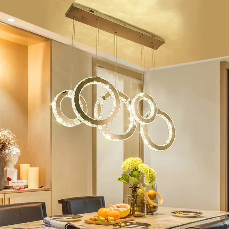 LED Pendant Lights Dining Room Crystals Hanging Lamp Circle