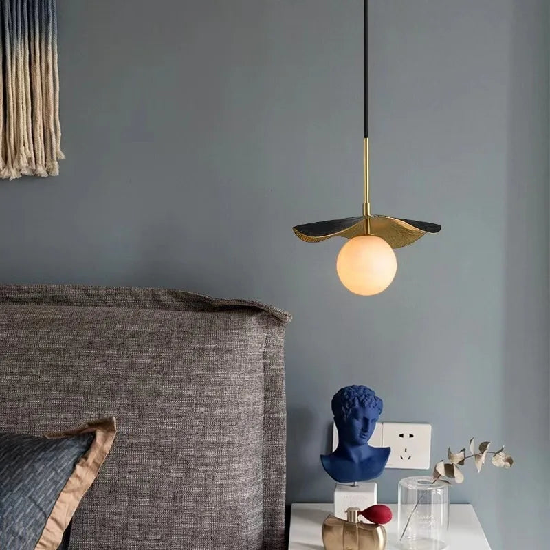 Novelty Copper Bedside Chandelier Natural Marble Ball