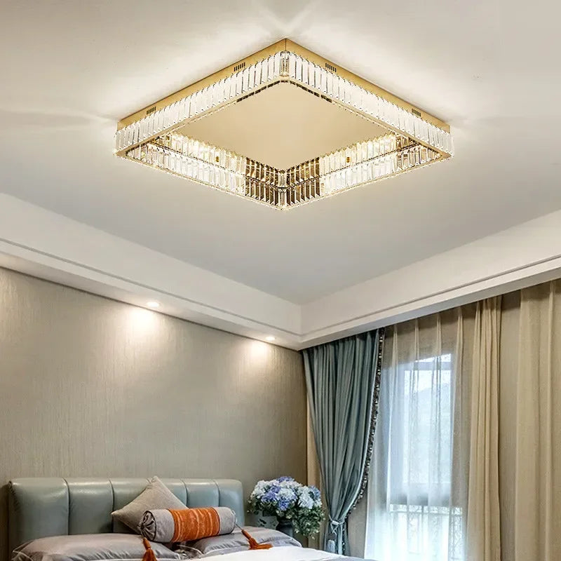 Crystal LED Dimmable Ceiling Lights Home Square Steel