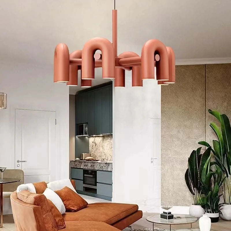 Art Chandelier Black Orange Gray Metal