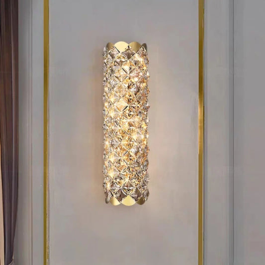 Clear Crystal Wall Lamp Gold Stainless Steel E27 Bulb