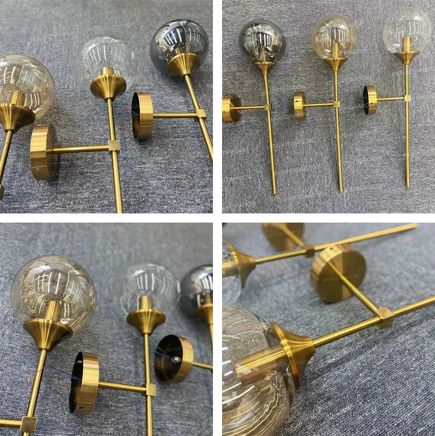 Glass Wall Lamp Creative Golden Sconces Round Nordic
