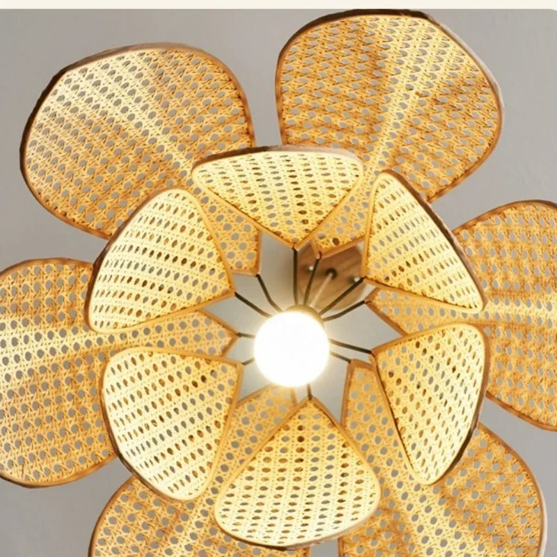Natural Rattan Petal E27 Chandelier Nordic Wabi Sabi