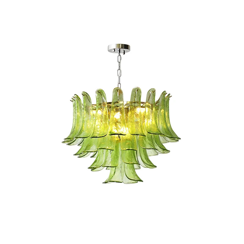 Spring Leaves Glass Tree Gold Chrome Black LED Chandelier